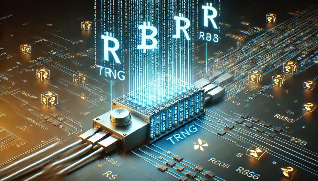 TRNG generating cryptographic keys with secure data flow.