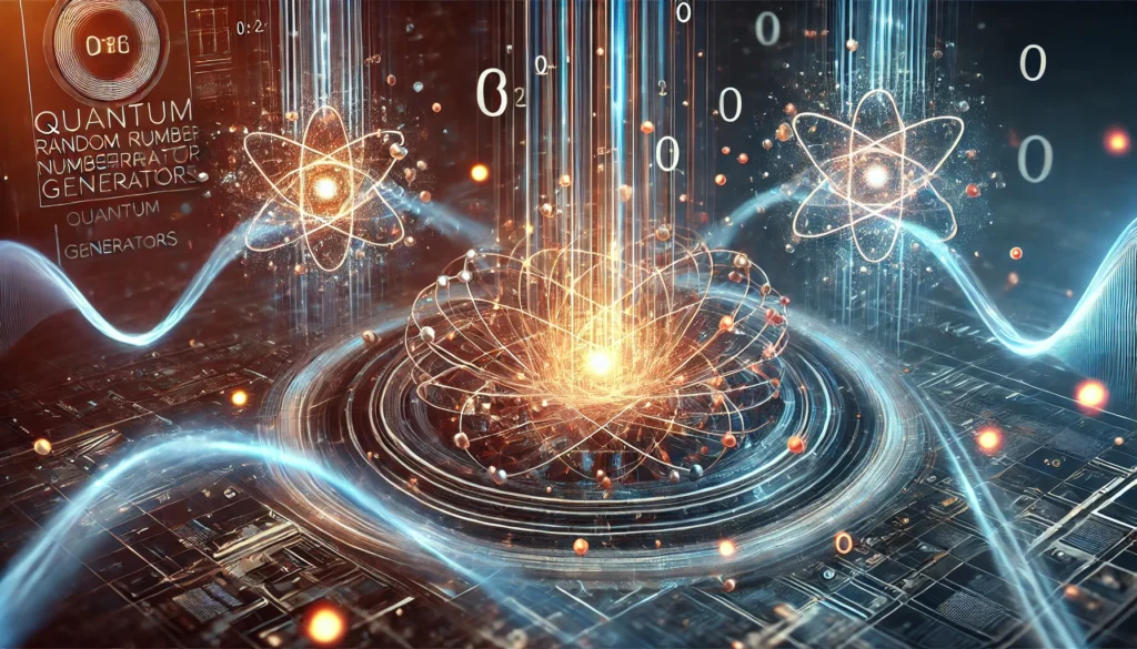 Quantum Random Number Generator with quantum particles emitting random data.