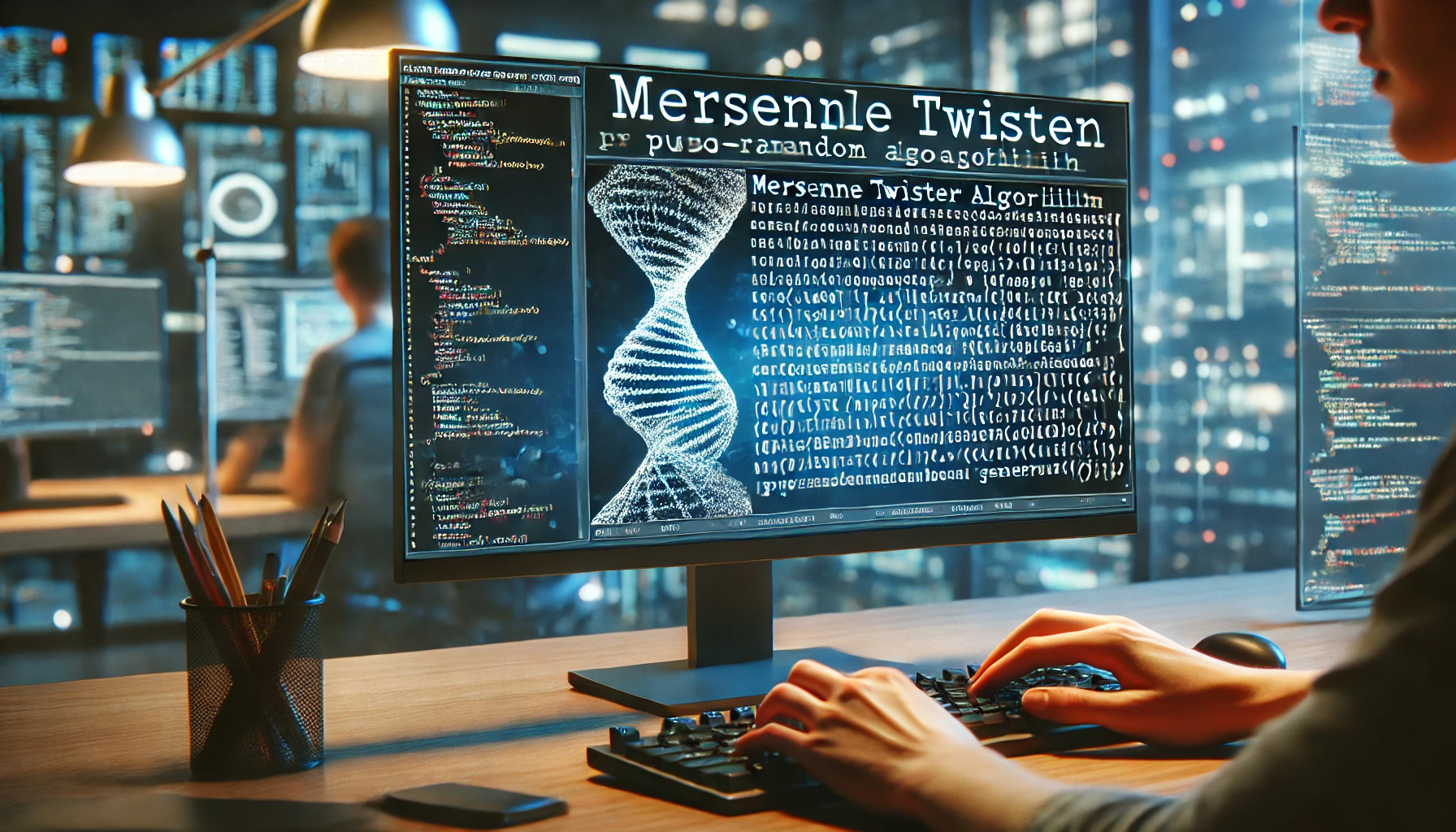 Computer screen displaying the Mersenne Twister algorithm in a modern workspace.